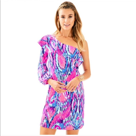 NWOT Lilly Pulitzer One-Shoulder Amante Silk Dress - Picture 1 of 10